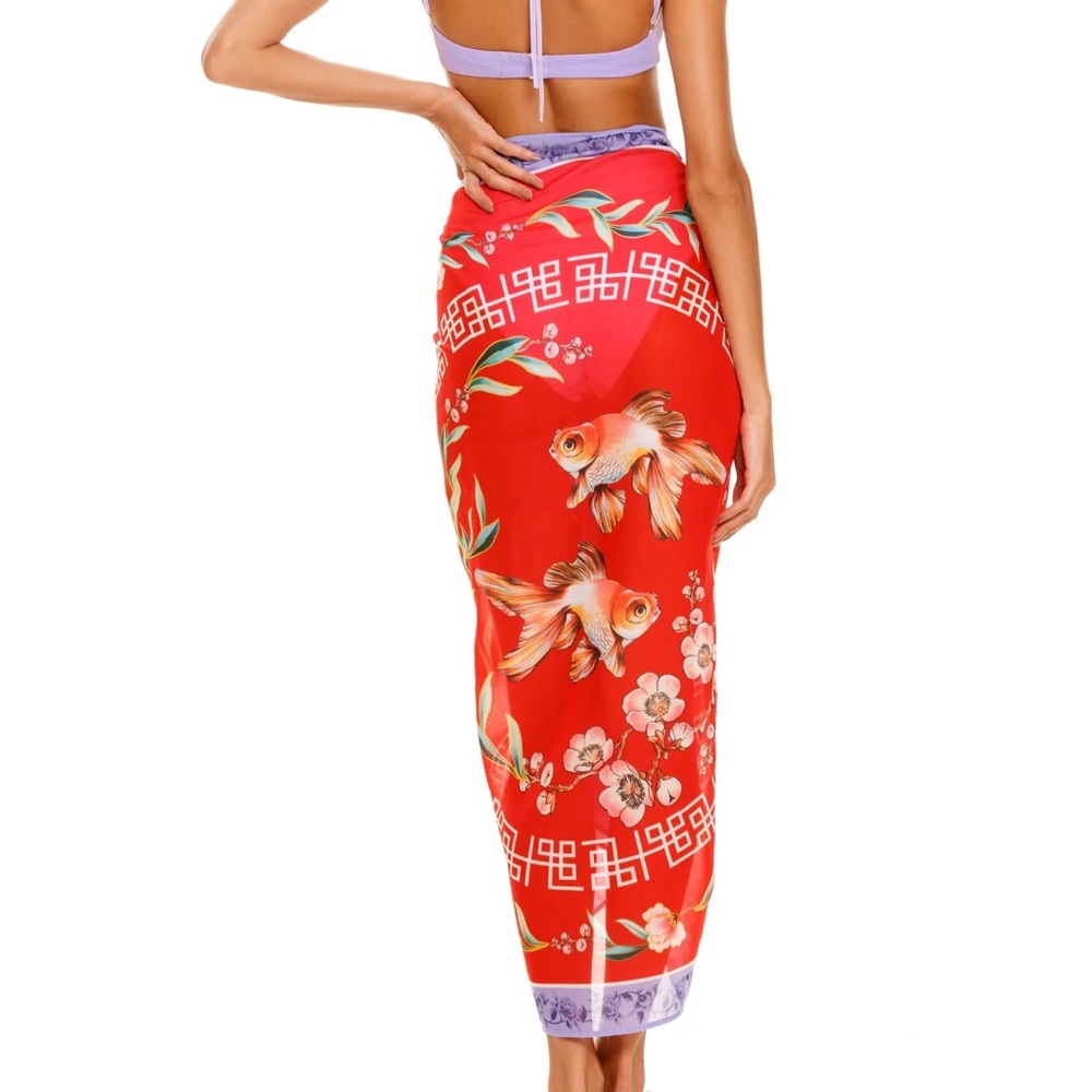 Agua Bendita Red and Purple Swim Sarong